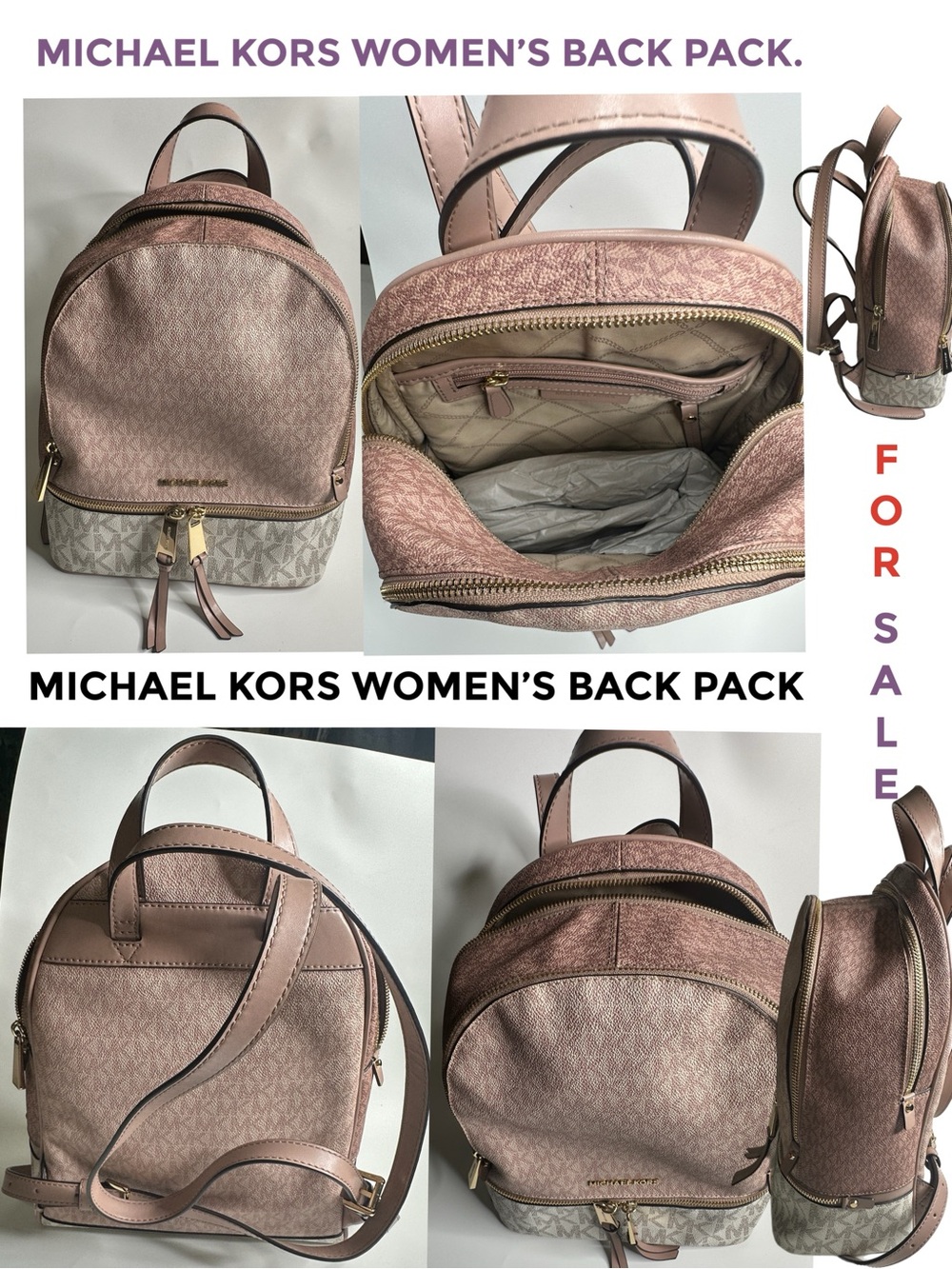Michael Kors Blush Pink Signature Medium Backpack with Gold Hardware